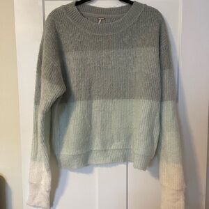 Free People Ombre Crewneck Sweater in Gray, Mint & Cream